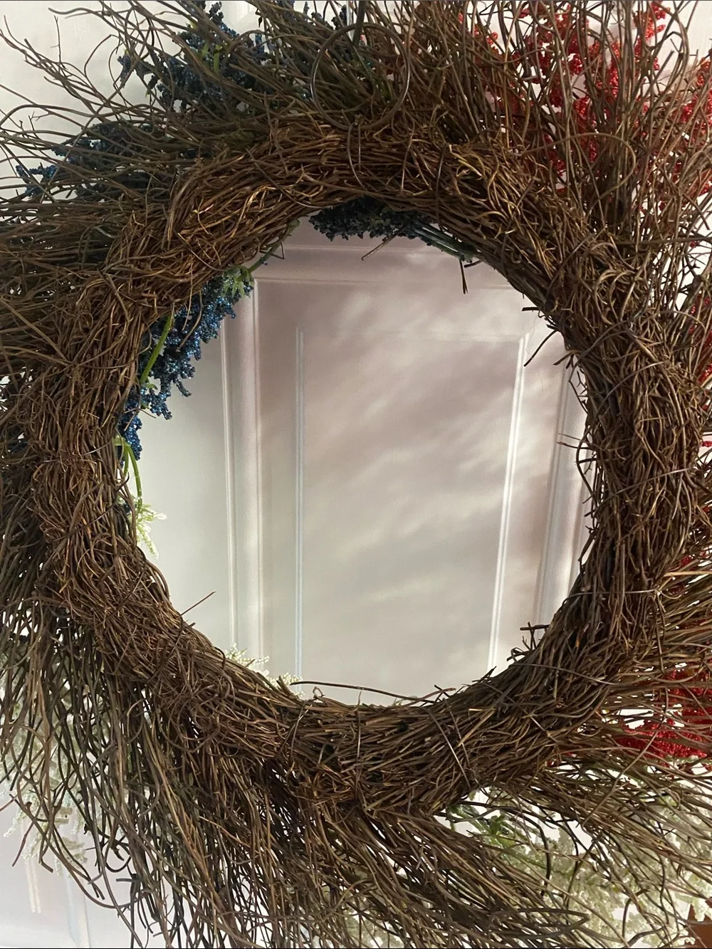 Patriotic Red, White & Blue Holiday Wreath - 9” diameter